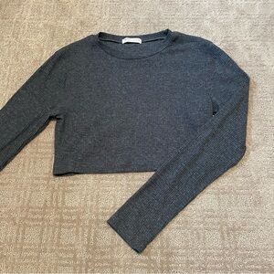 {ROMWE} Ribbed Grey Long Sleeve Crop Top~Size Large